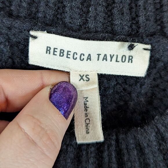 Rebecca Taylor Black Embellished Wool Blend Crewneck Sweater Pullover Beaded XS - Picture 4 of 8